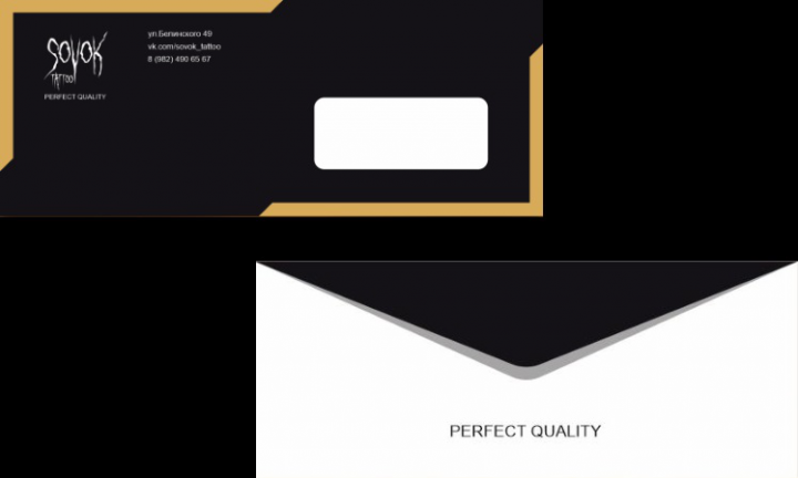 Фирменный конверт для тату студии SOVOK