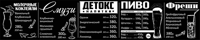 Оформление меню-борда в кафе