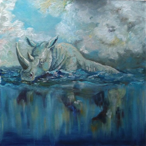 Картина маслом "Носорог" 60х60