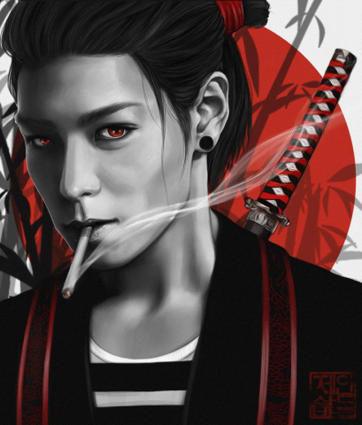 "Самурай" цифровой портрет (иллюстрация)