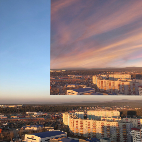 Фотошоп, изменение неба, с эффектом добавления облаков.
