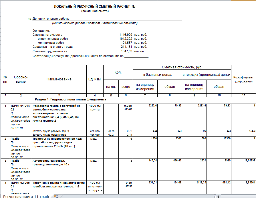 Смета - Дополнительные работы