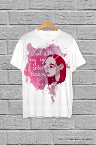 Иллюстрация в шаржевой технике. Красный. Принт на футболке