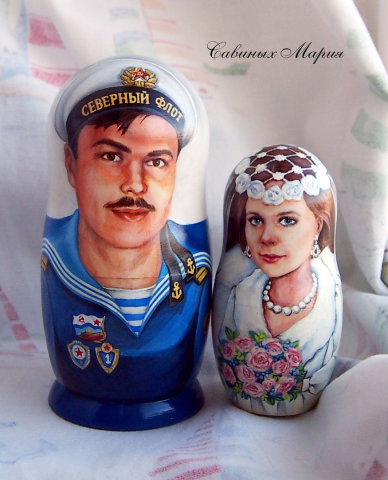 Портретная матрешка. Семья. Моряк. Невеста и жених. Свадебная.