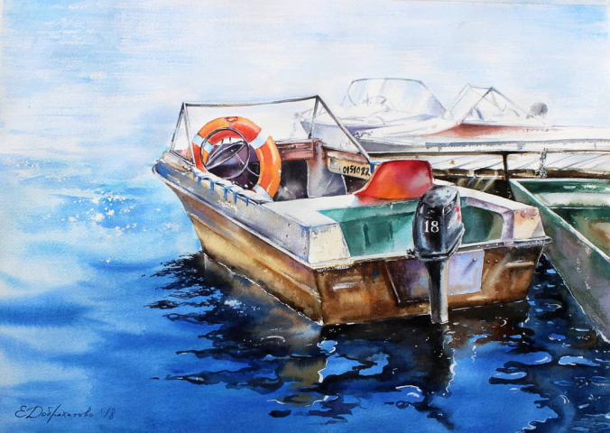 Акварель "Старые лодочки"