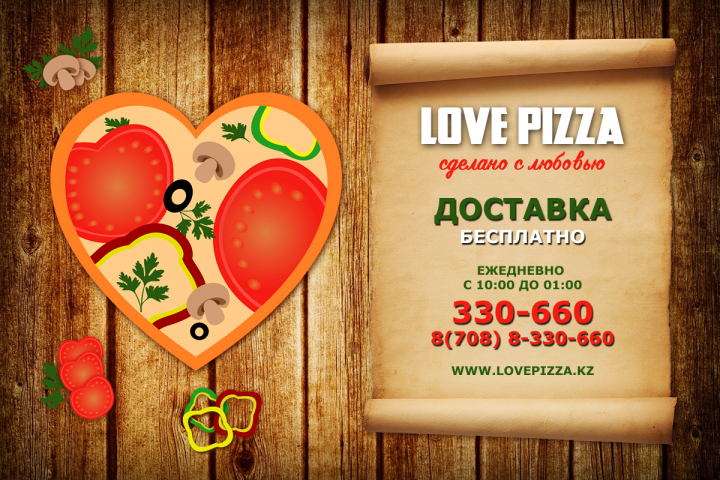 Advertising Delivery of sushi and pizza.