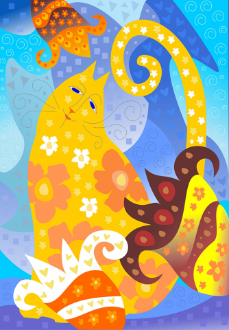 Кошка с лилиями