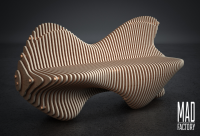 Параметрическая скамейка со спинкой-плавником. Материал: фанера