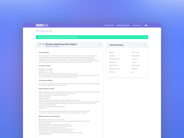 Hiringman.com (страница «Черновик»)