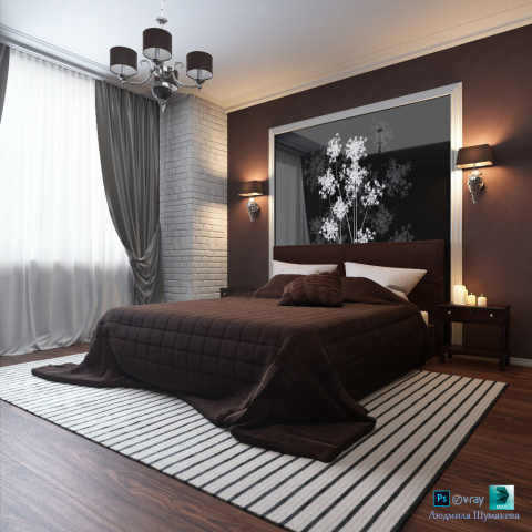 3d-визуализация спальни с комбинированным светом
