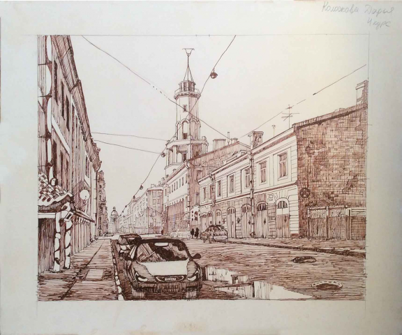 Римунок Подьяческой улицы. Тешь,перо.