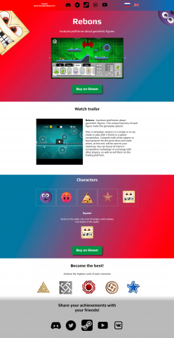 Лендинг для игры в Steam "Rebons"