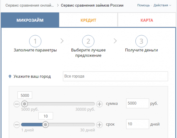 Адаптивная витрина кредитных офферов подключенная к СРА
