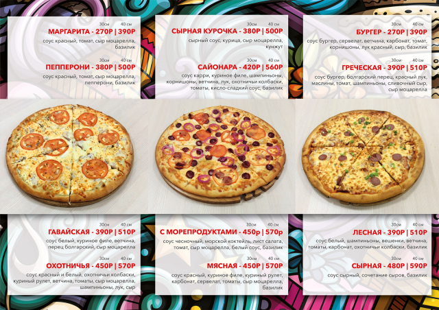Меню для кафе