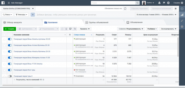 Рекламная кампания Ads manager
