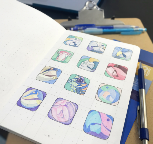 sketch of icons with parrots