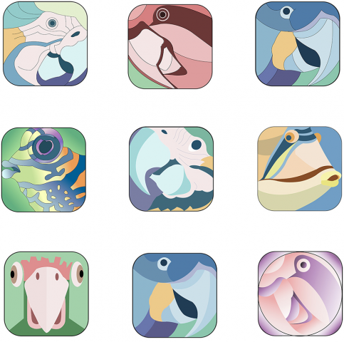 Icons with parrots