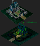 Low poly house in the cemetery