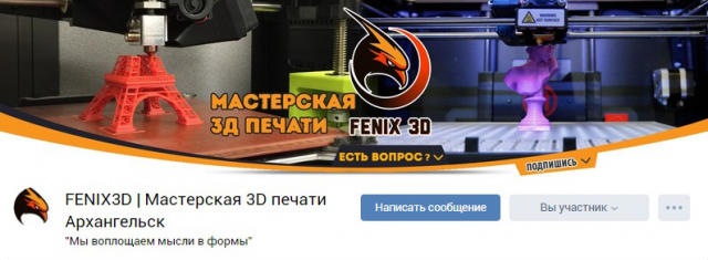 Шапка группы VK "Мастерская 3D печати "Fenix 3D""