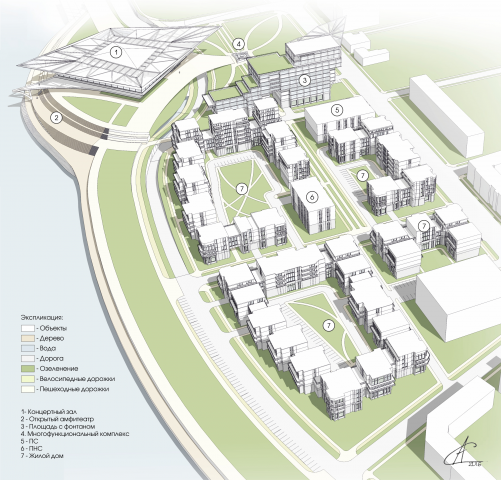 Жилой квартал с концертным залом на набережной г. Иркутск