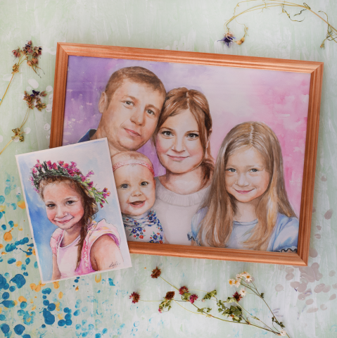 Портрет семьи 30 х 40 (мм) акварель