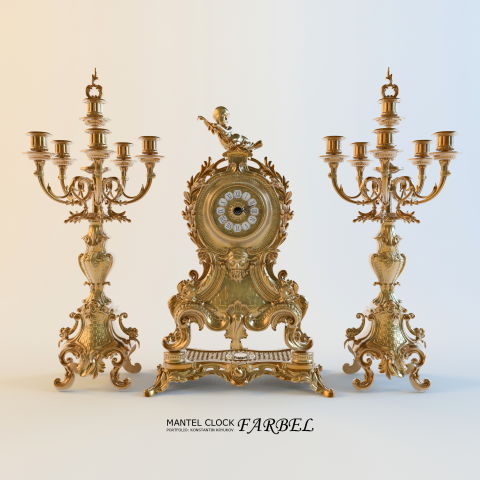 Старинные часы и подсвечники. 3D модель