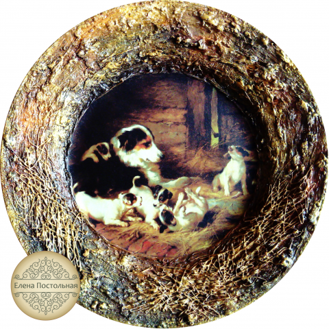 Декоративная тарелка с фактурным ободком, декупаж