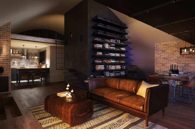 Лофт. Ночной рендер