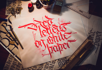 red letters on white paper