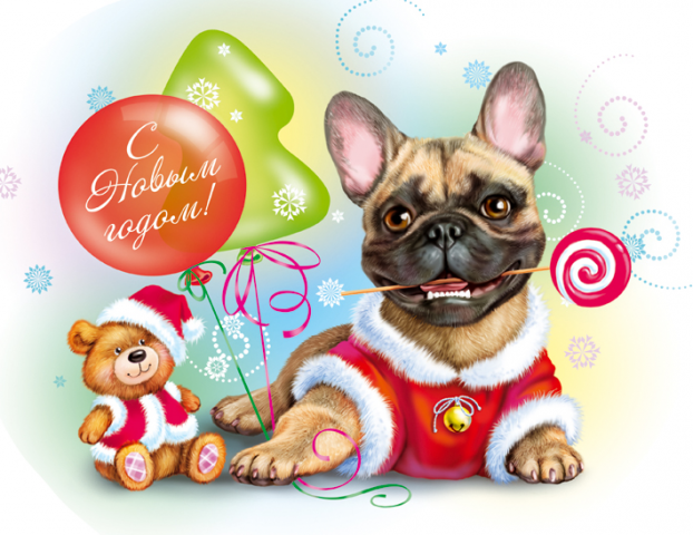 Бульдог новогодний