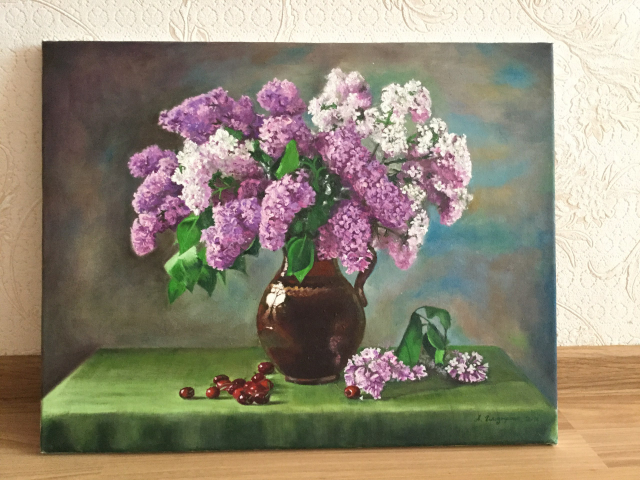 Натюрморт маслом, Букет сирени.