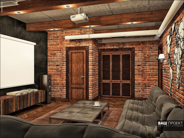 Дизайн зоны отдыха в цокольном этаже загородного дома