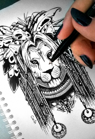 Эскиз тату Лев