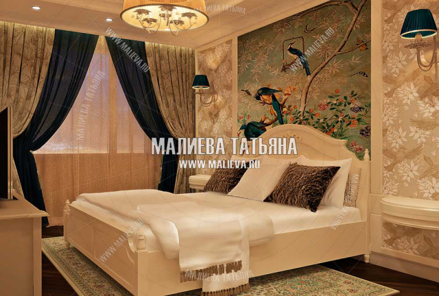 Спальня с панно "Птицы" в стиле прованс