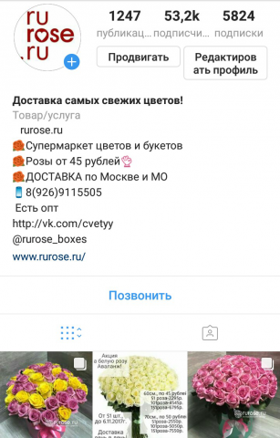 Продвижение аккаунта rurose.ru в Инстаграм