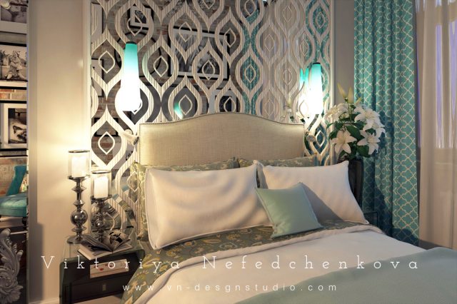 Дизайн и визуализация спальни. Ночное освещение.