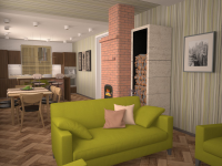 Интерьер кухни-гостиной в загородном доме