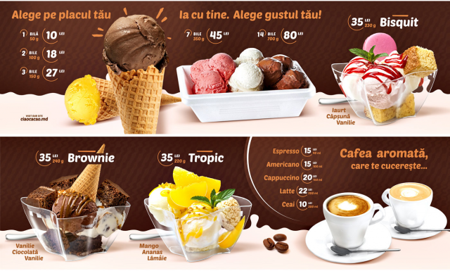 Меню для уличных киосков Ciao Cacao.