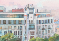 Дом с гаргульями на  Пречистенке. Городской пейзаж Москвы.