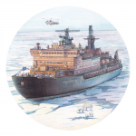 Ледокол 50-лет Победы. Иллюстрация для сувенирной тарелки