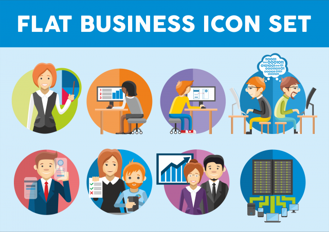 Flat business icon set