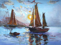 Морской пейзаж. Темперные краски.