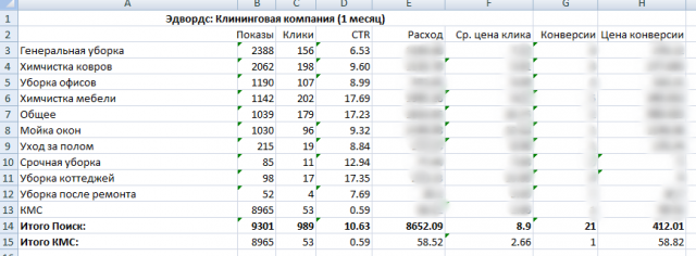 Клининговая компания. Adwords