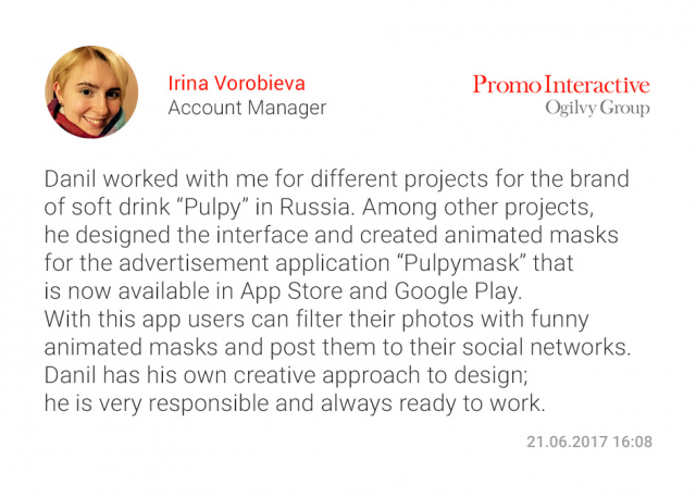 Mobile application PulpyMask by Promo Interactive Ogilvy Group