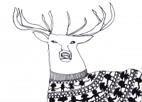 Deer in sweater with humans