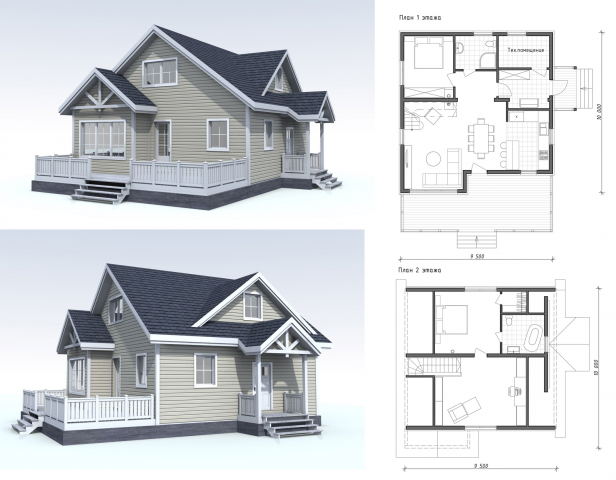 Каркасный дом с мансардой (ArchiCAD+Artlantis)