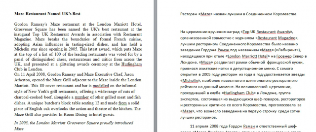 Перевод статьи о ресторане