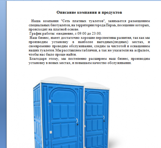 Бизнес-план *Сеть платных туалетов*
