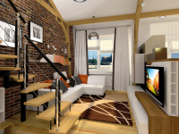 Интерьер квартиры-студии на мансардном этаже