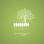 Summer garden with a tree and a light fence. Vector icons on a g